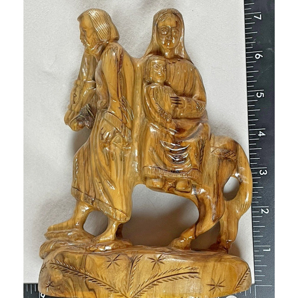 Hand Carved Vtg 1992 Olive Wood Holy Family Baby Jesus Mary Joseph Donkey SIGNED - Picture 5 of 11
